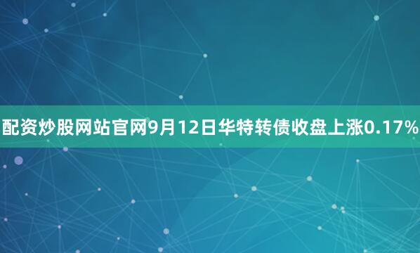 配资炒股网站官网9月12日华特转债收盘上涨0.17%